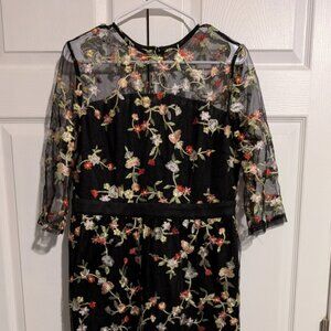 Floral Embroidery Mesh Overlay Maxi Dress Size L